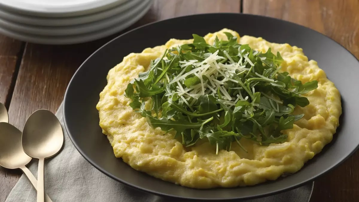 Creamy Polenta with Corn, Parmesan and Arugula