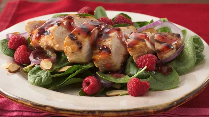 Grilled Chicken and Spinach Salad with Raspberries