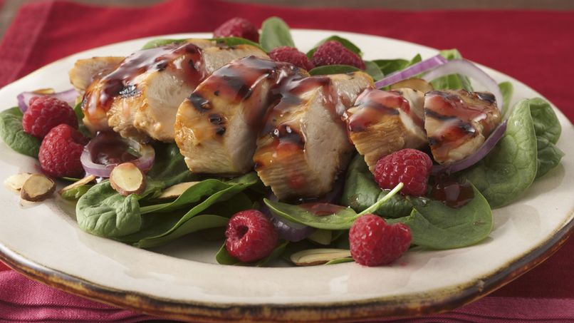 Grilled Chicken and Spinach Salad with Raspberries