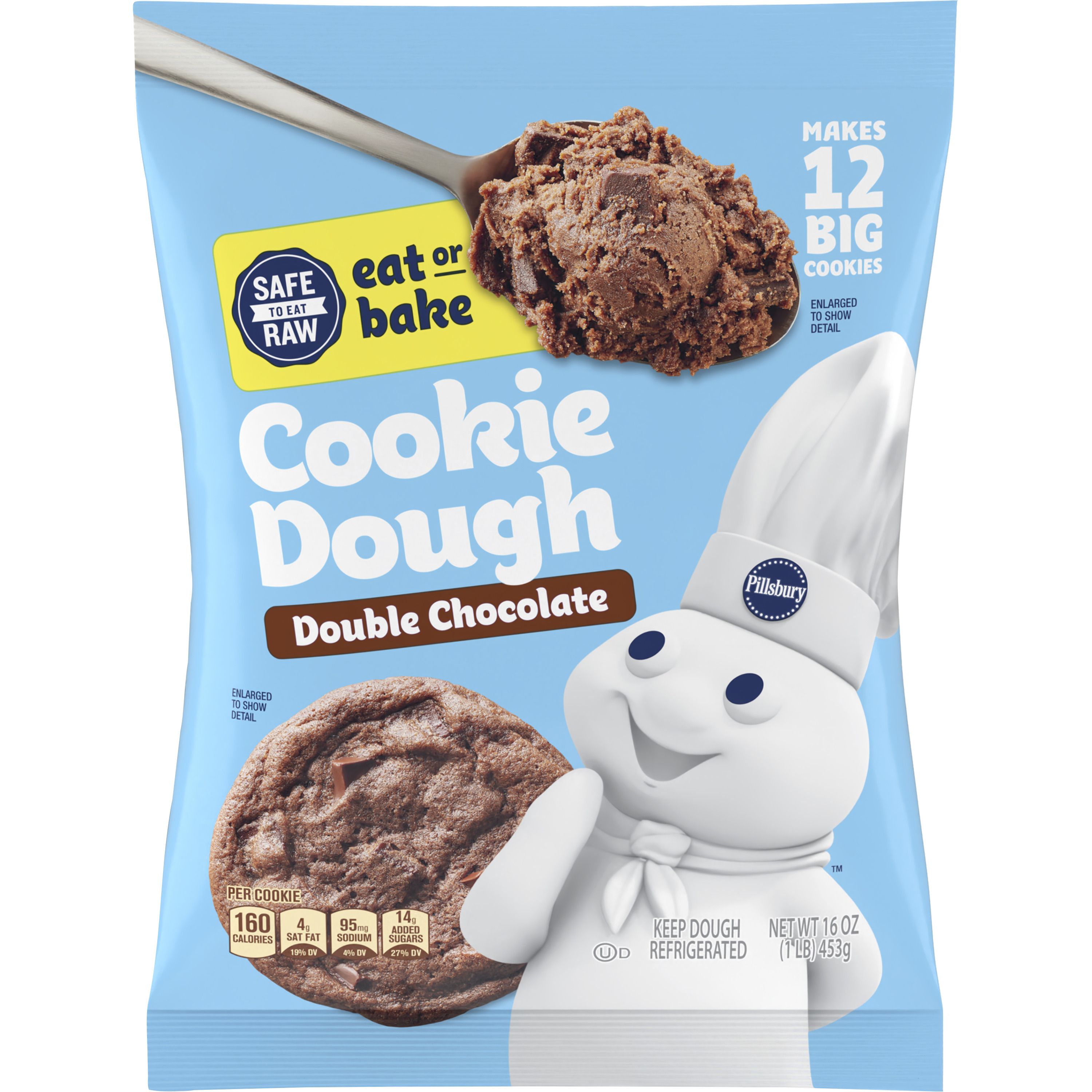 Pillsbury Ready to Bake Double Chocolate Refrigerated Cookie Dough, 12 Big Cookies, 16 oz - Front