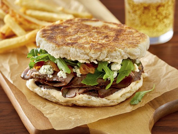 Beef and Gorgonzola Griddle Bread Sandwiches