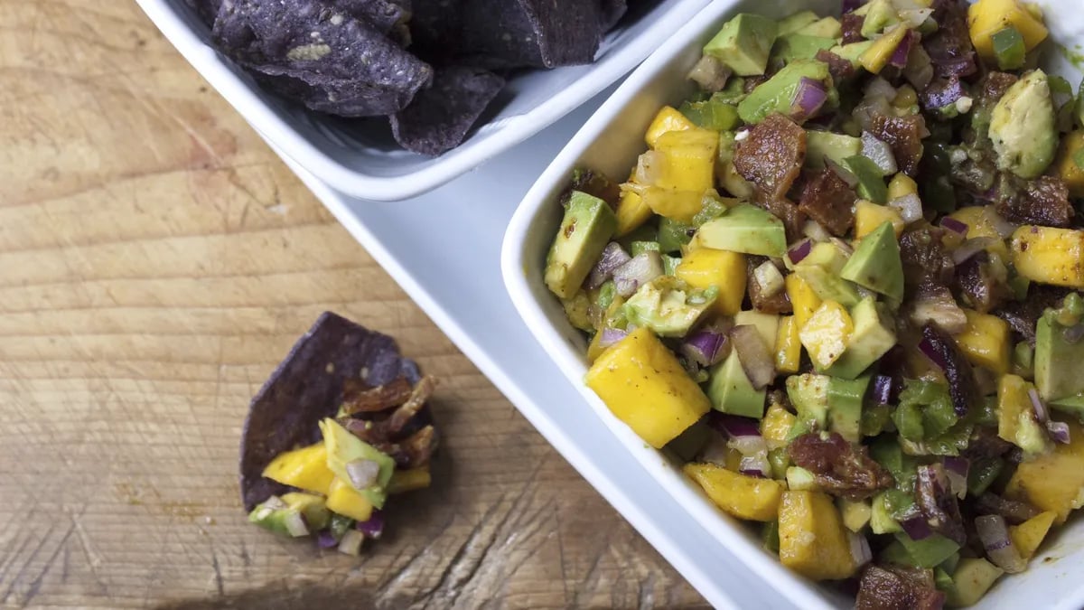 Mango and Avocado Salsa with Spicy Bacon