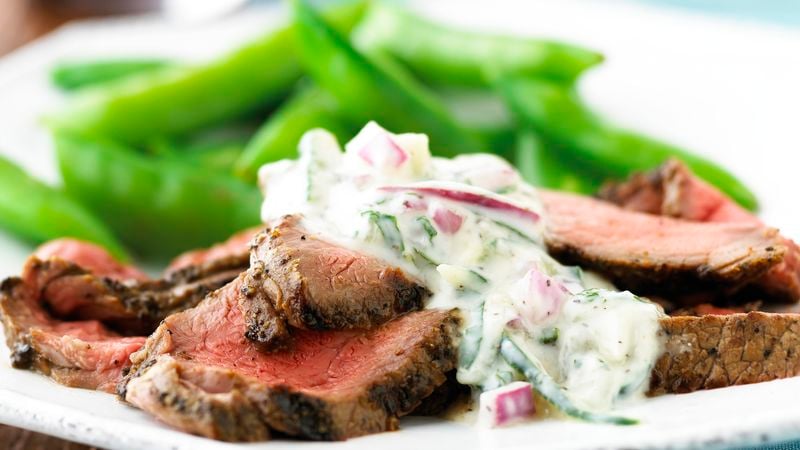 Skinny Beef with Mint Cucumber Sauce
