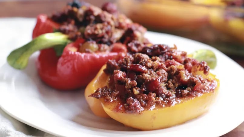 Cuban Picadillo-Stuffed Red Bell Peppers