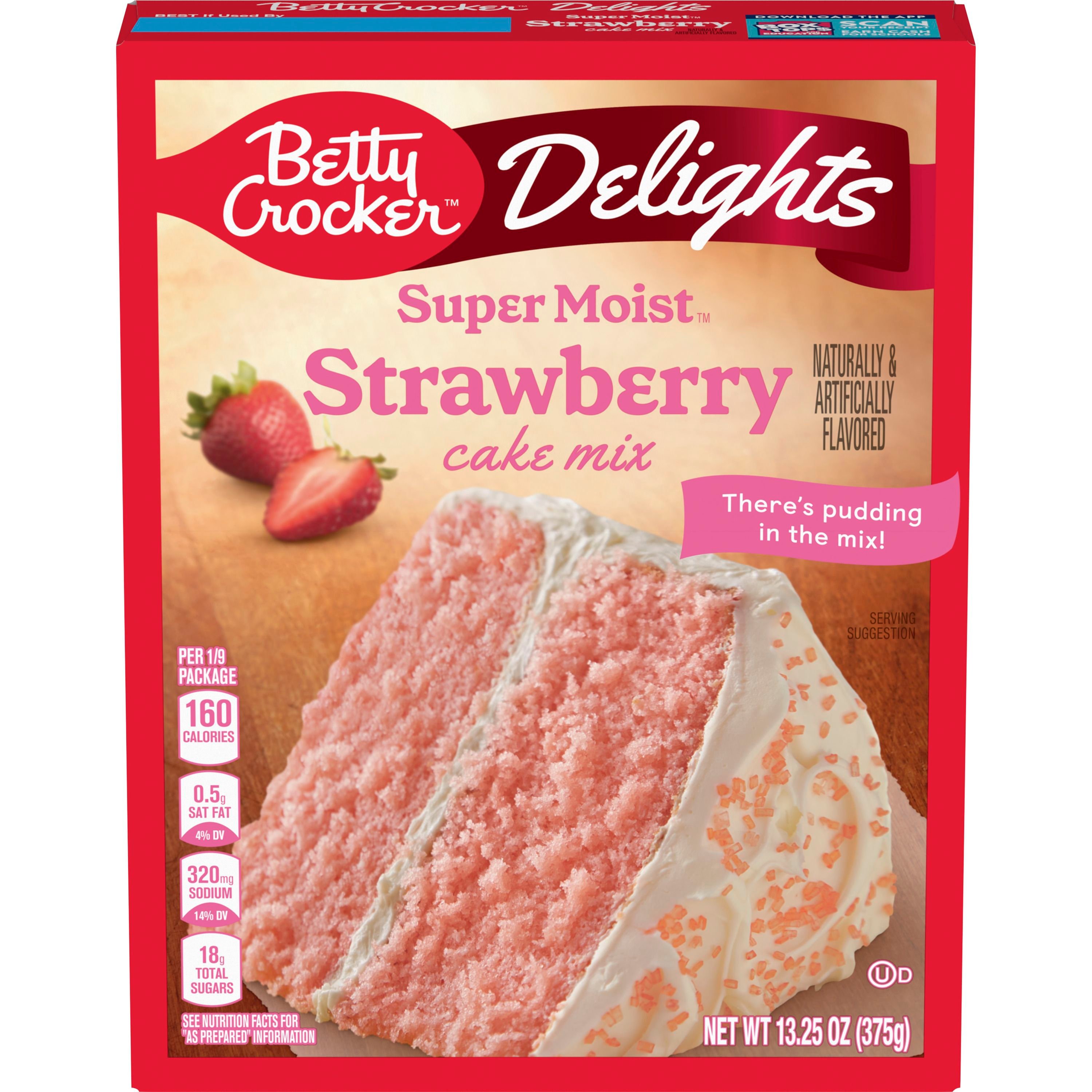 Betty Crocker Delights Super Moist Strawberry Cake Mix, 13.25 oz. - Front
