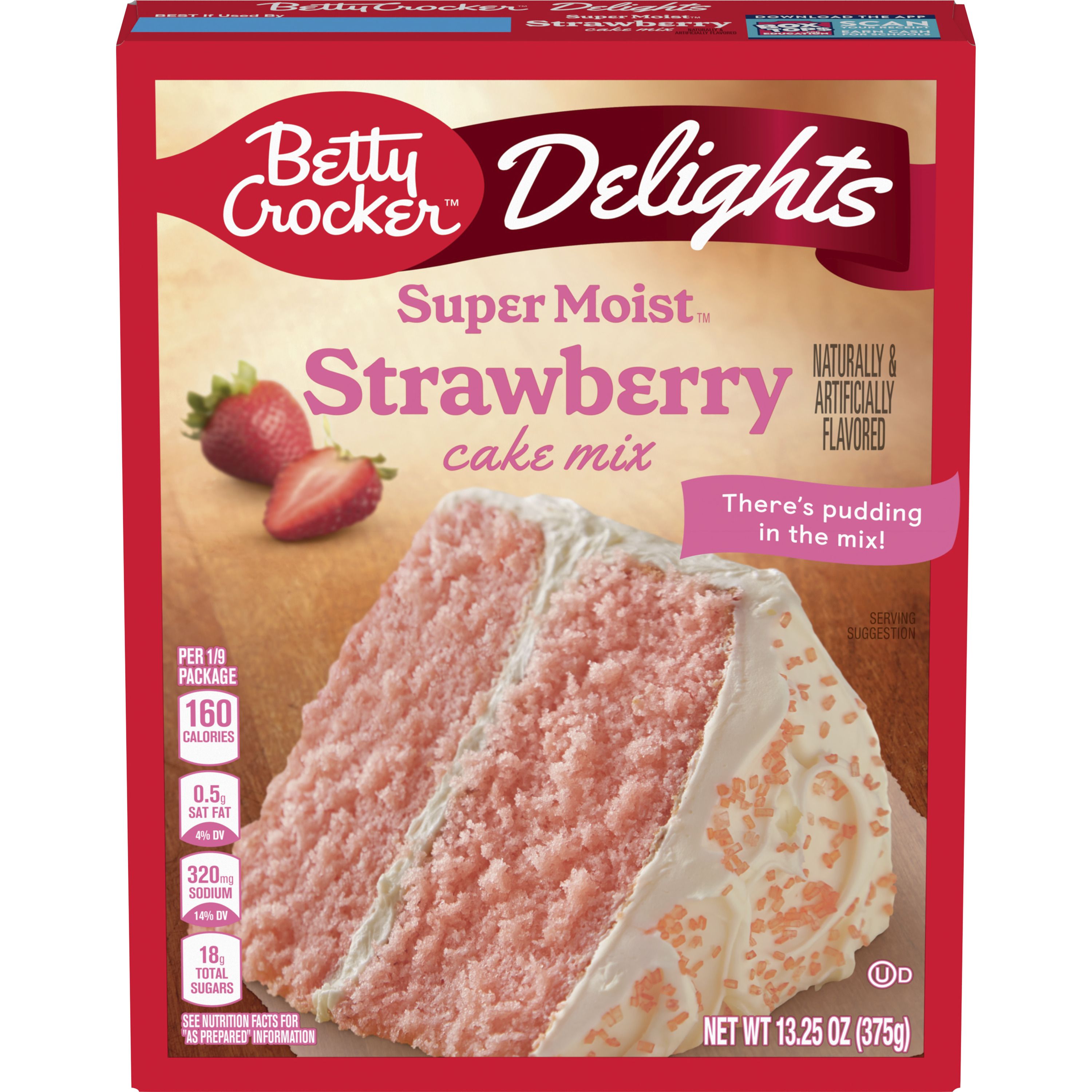 Betty Crocker Delights Super Moist Strawberry Cake Mix, 13.25 oz. - Front
