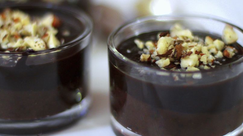 Chocolate Pudding with Dark Chocolate Ganache and Hazelnut