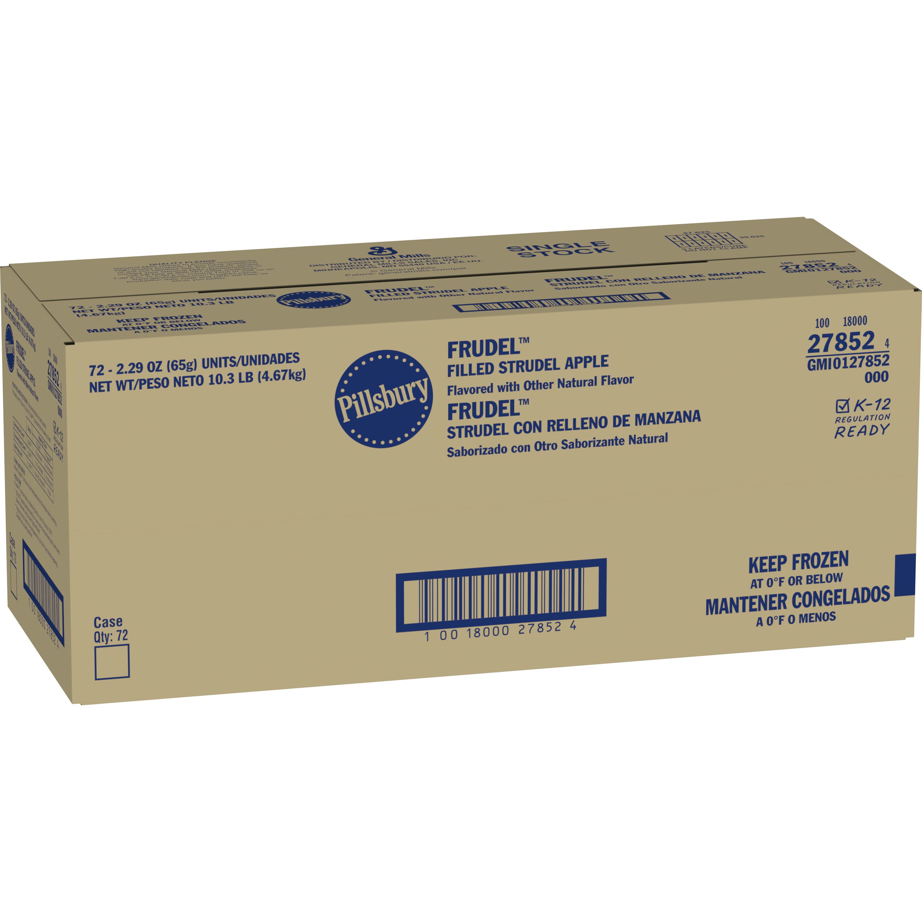 Case - Left Front 3D Pillsbury Frozen Meals Frudel Single Serve Pouch Apple 72/2.29 OZ
