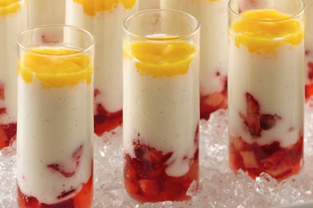 Vanilla Bean Panna Cotta with Mango Glaze