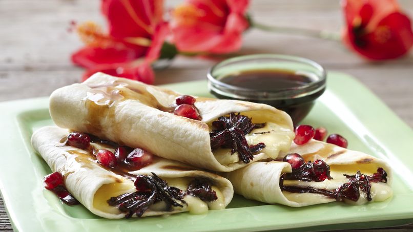 Grilled Hibiscus and Brie Taquitos with Pomegranate and Chipotle Sauce
