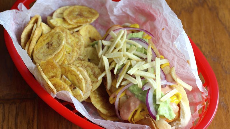 Colombian Hot Dogs with Avocado Sauce