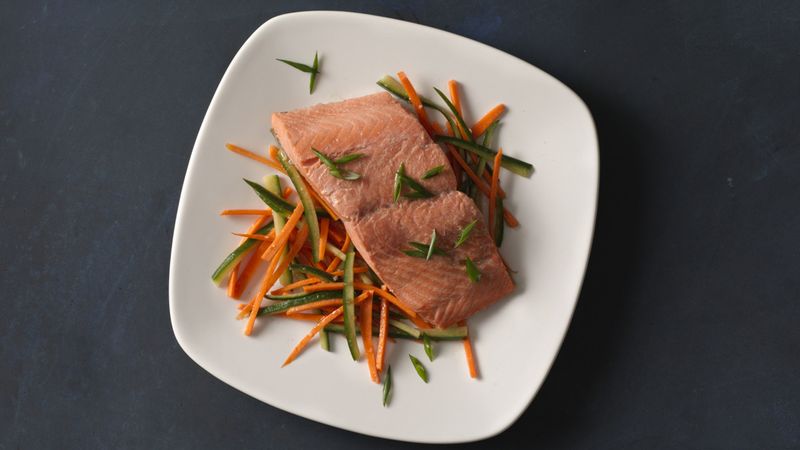 Poached Salmon with Tangy Asian Vegetables