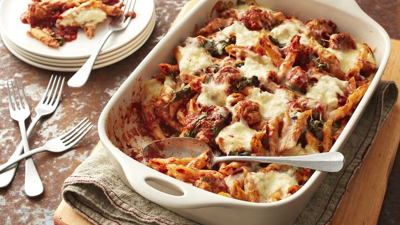 Baked Penne with Chicken Meatballs and Ricotta