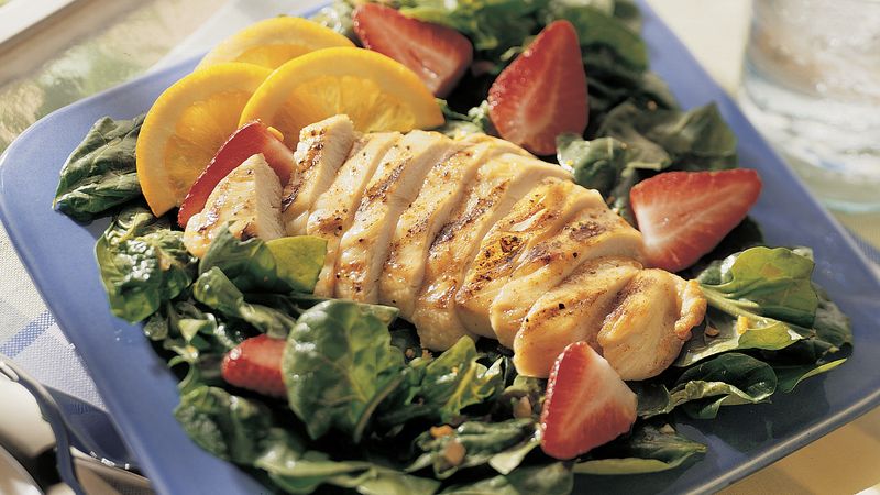 Grilled Chicken and Spinach Salad with Orange Dressing