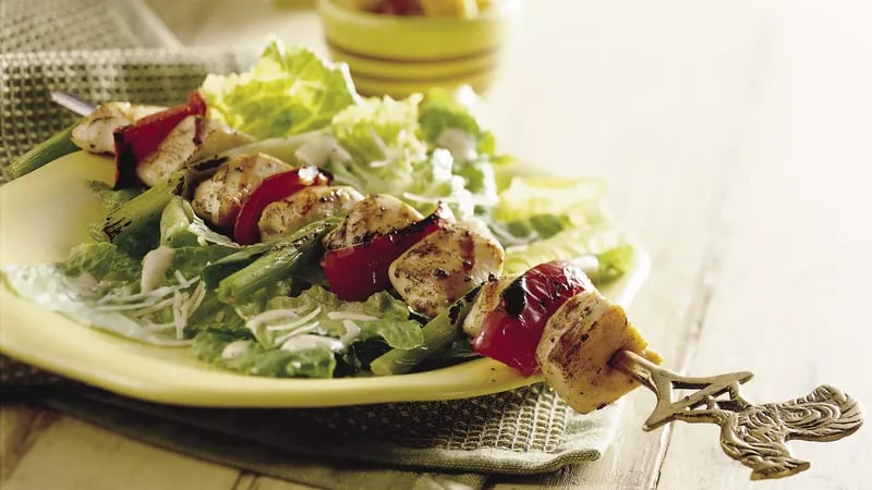Grilled Chicken Kabob Caesar Salad