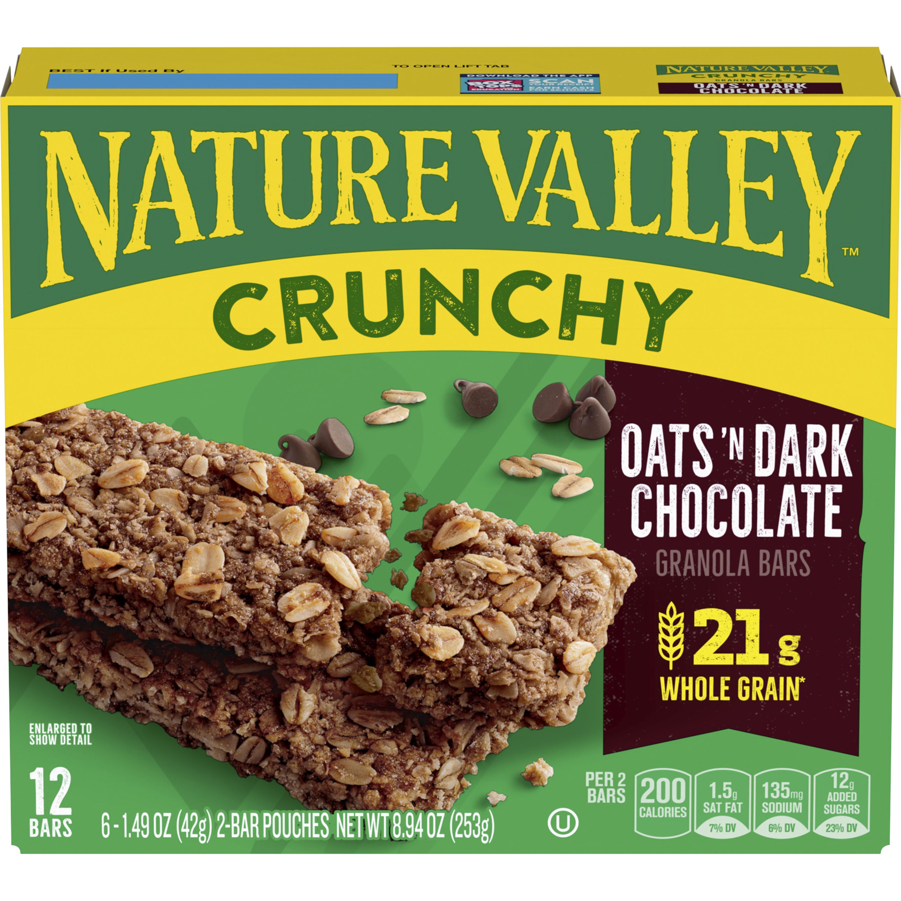 Front - 3D Nature Valley(TM) Crunchy Granola Bars Oats 'n Dark Chocolate (6 ct) 1.49 oz