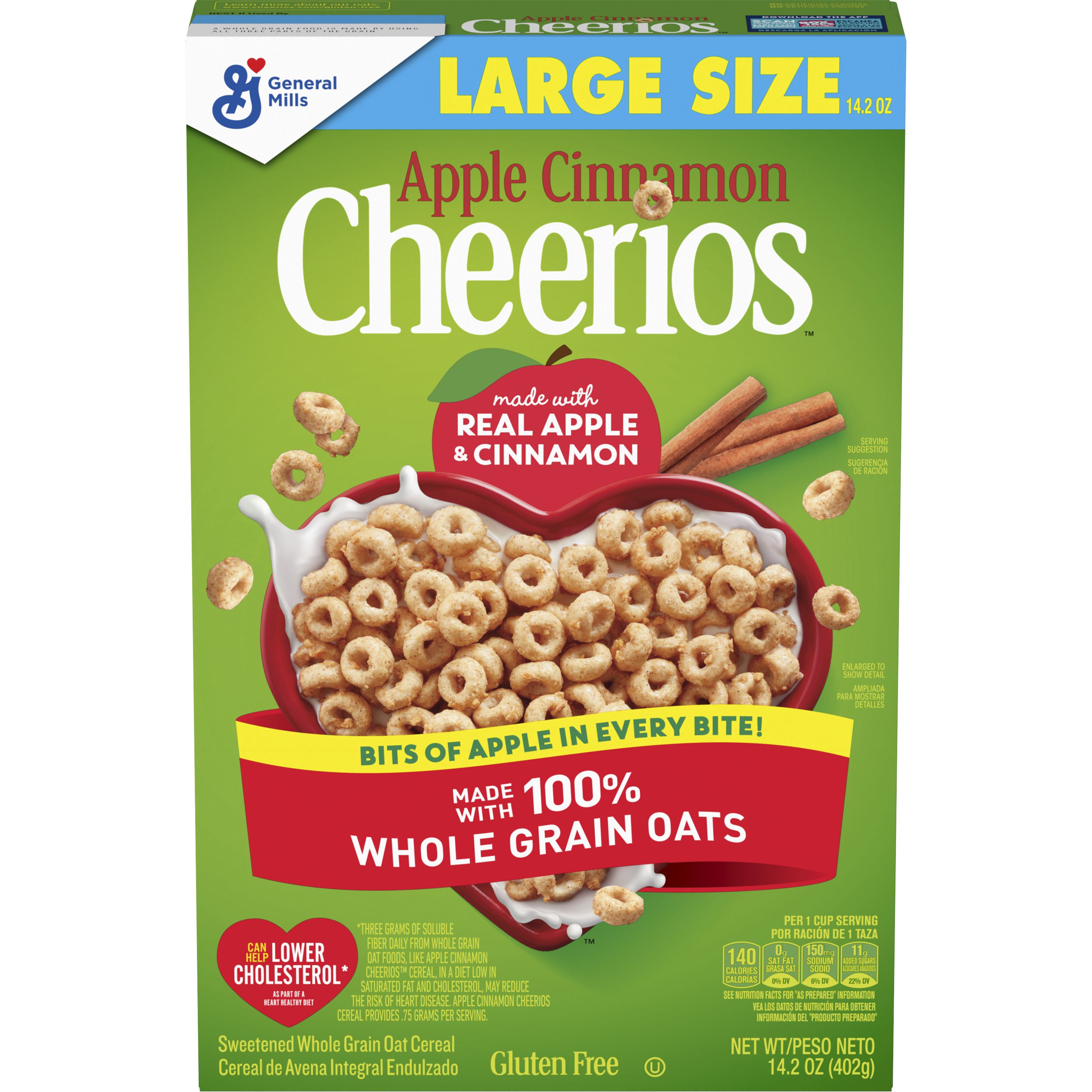 Front - 3D Apple Cinnamon Cheerios Gluten Free Breakfast Cereal Large Size 8/14.2 OZ
