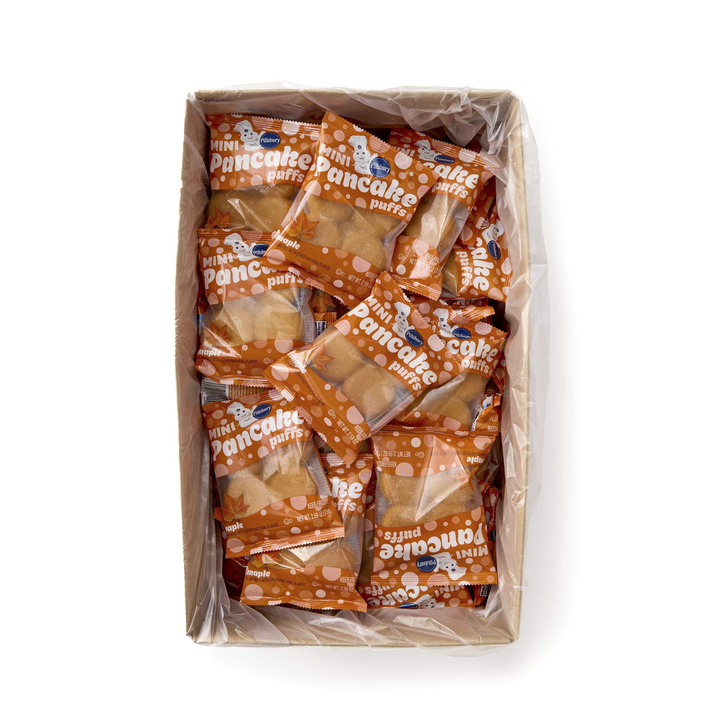  Open Case Pillsbury Frozen Meals Pancake Puffs Single Serve Pouch Maple 72/2.59 OZ
