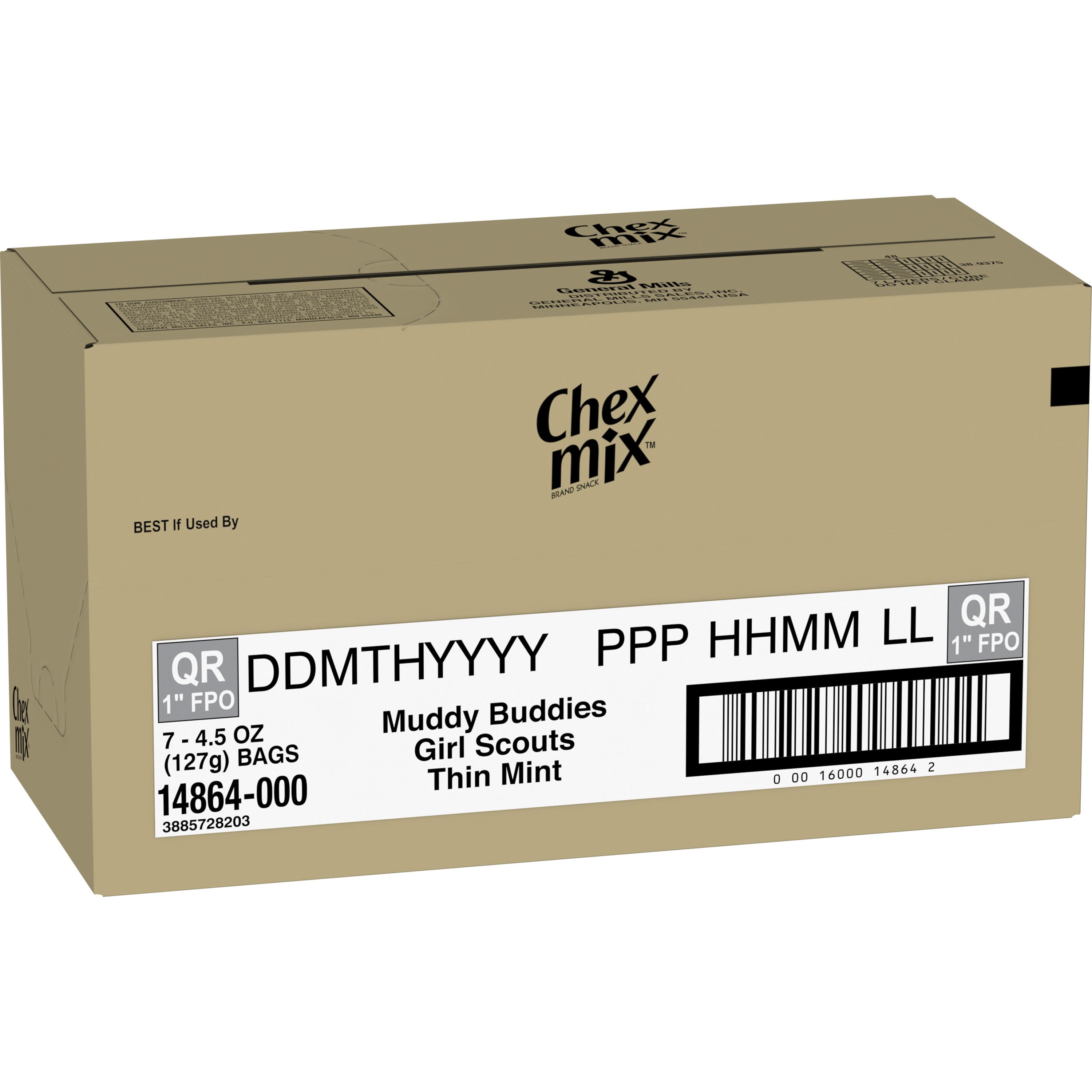 Case - Left Front 3D Chex Mix Muddy Buddies Snack Mix Girl Scouts Thin Mint (7 ct) 4.5 oz