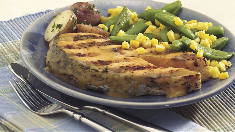 Grilled Salmon Packs with Sugar Snap Peas and Corn