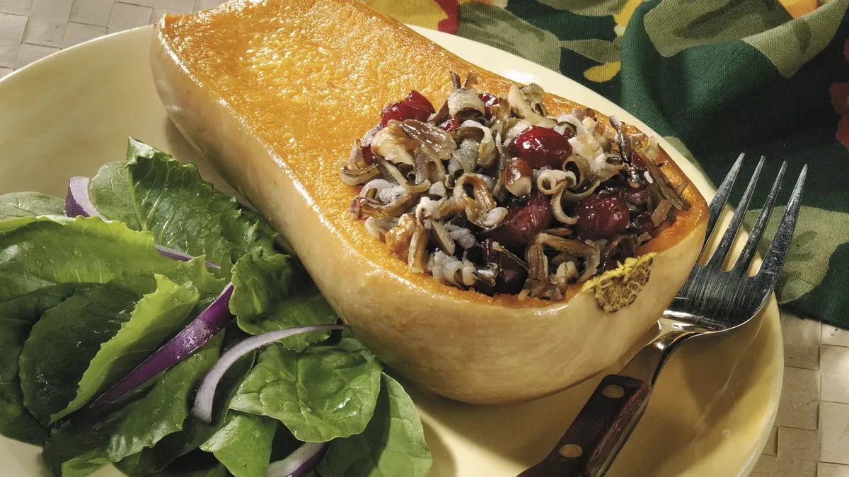 Honey-Walnut-Wild Rice Stuffed Butternut Squash