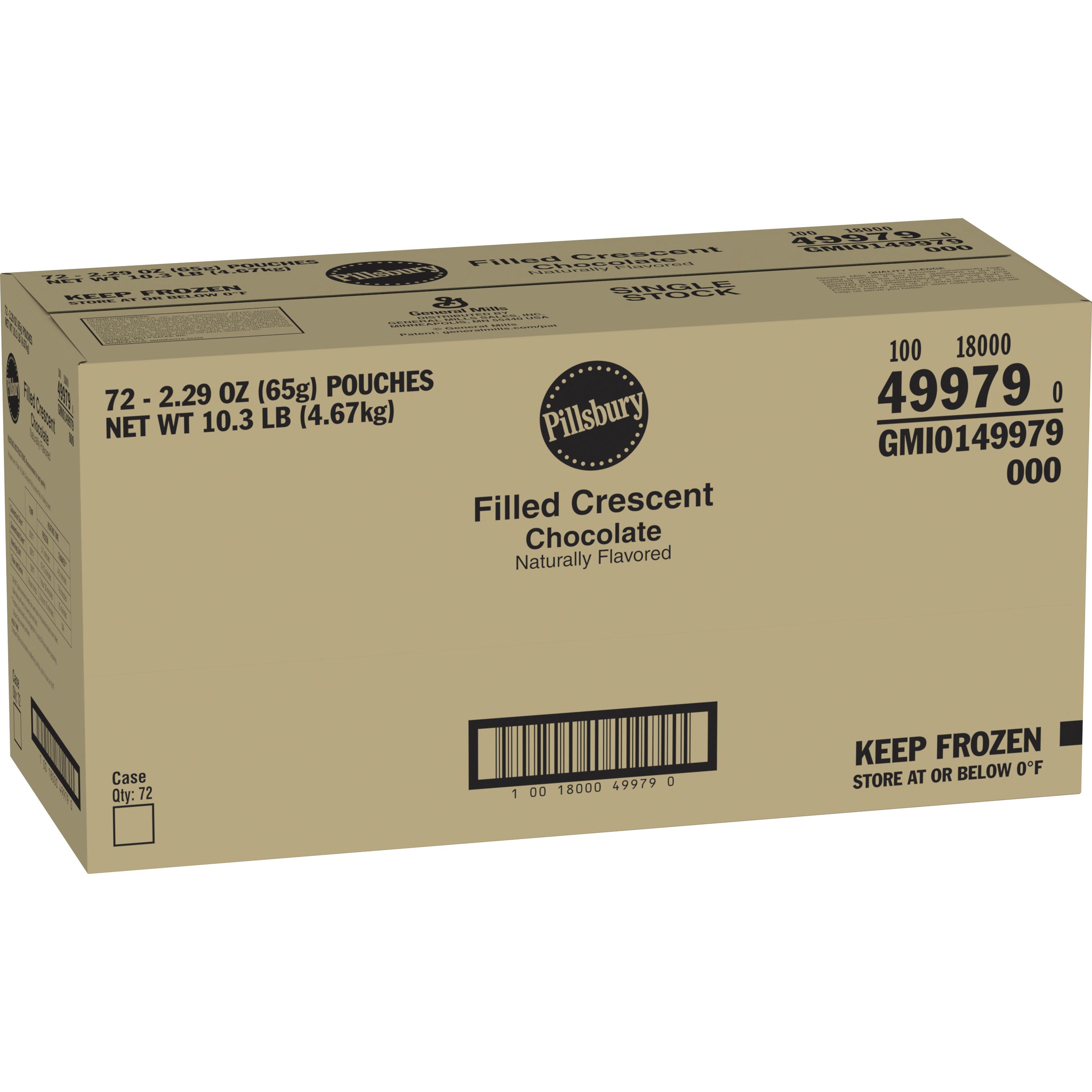 Case - Left Front 3D Pillsbury Frozen Meals Filled Crescent Single Serve Pouch Chocolate 72/2.29 OZ