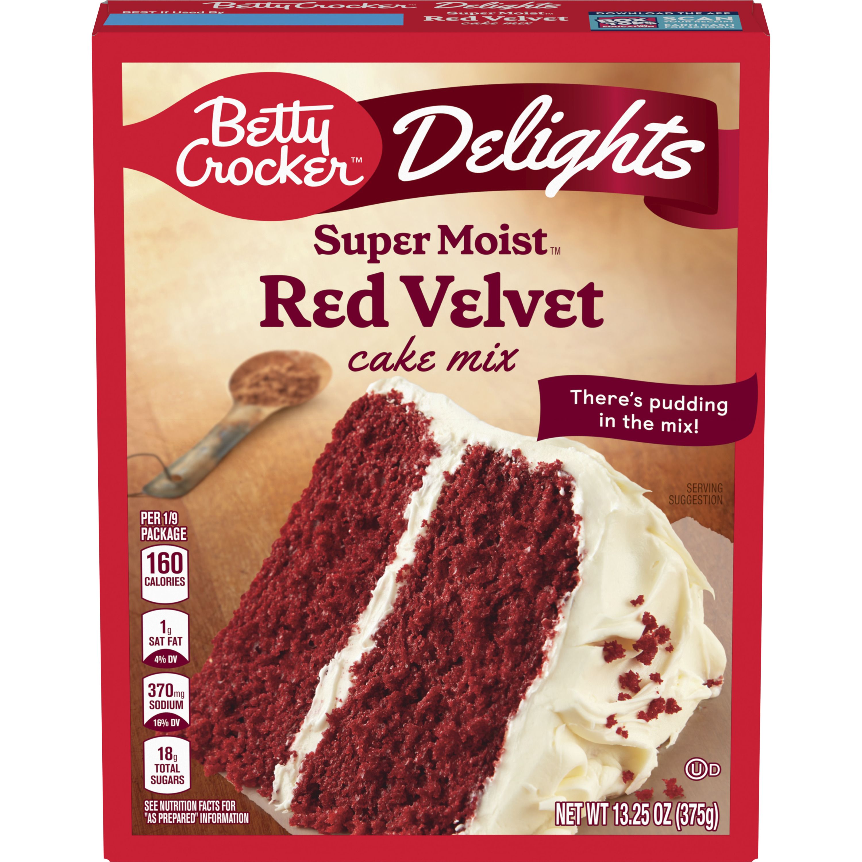 Betty Crocker Delights Super Moist Red Velvet Cake Mix, 13.25 oz. - Front