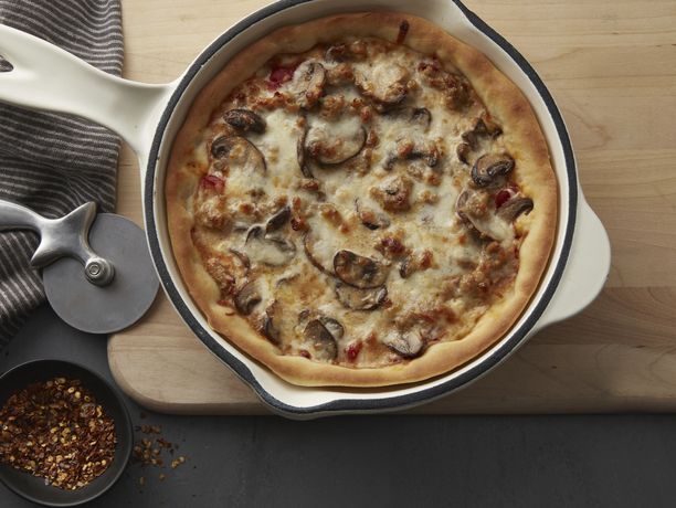 Sausage and Wild Mushroom Skillet Pizza (Cooking for 2)