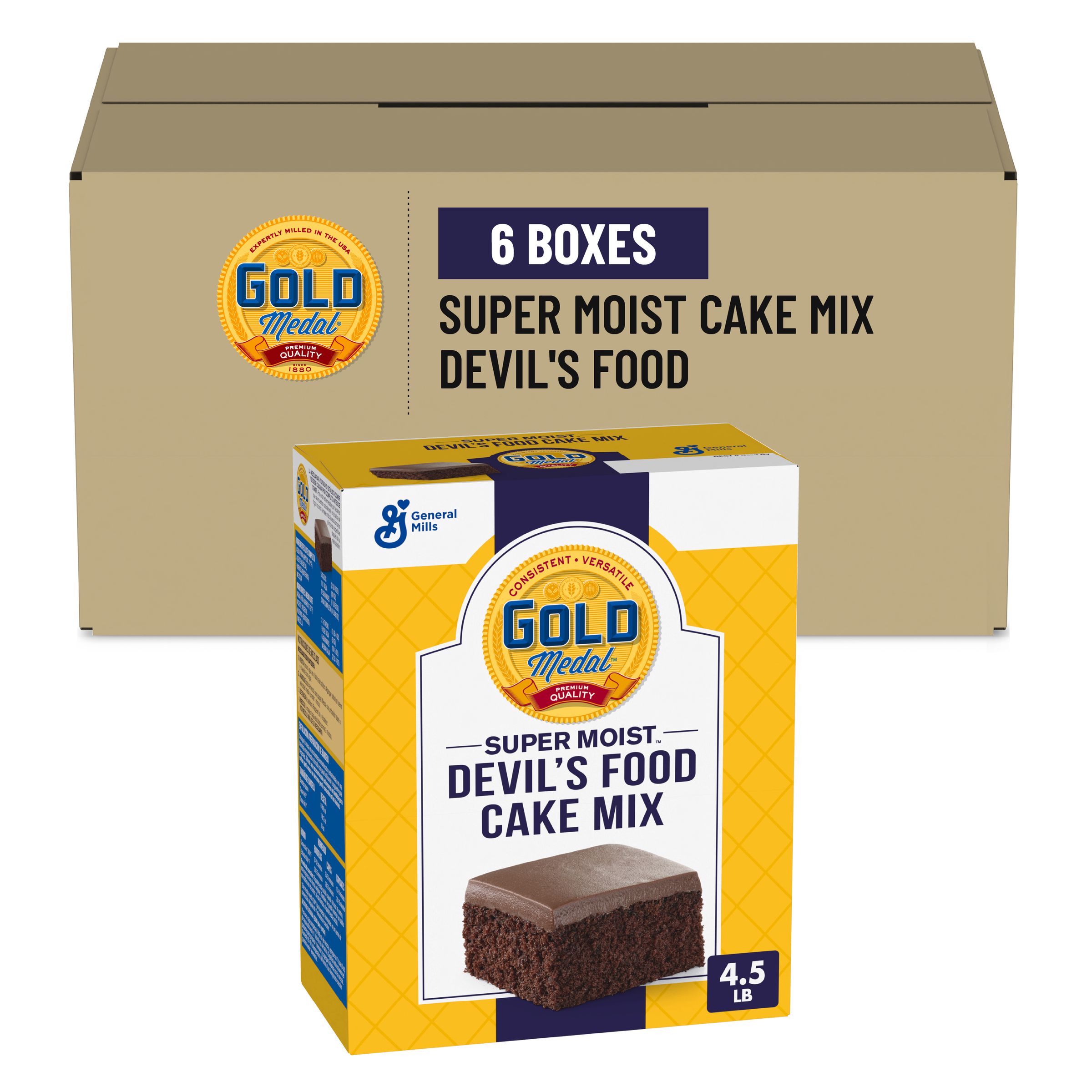  Case Optimized Hero Gold Medal Super Moist Cake Mix Box Devil's Food 6/4.5 LB