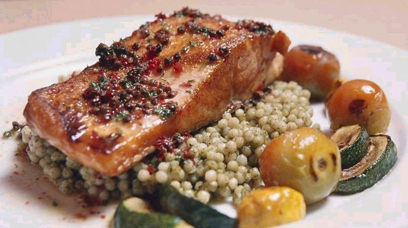 Honey Infused Salmon with Israeli Couscous