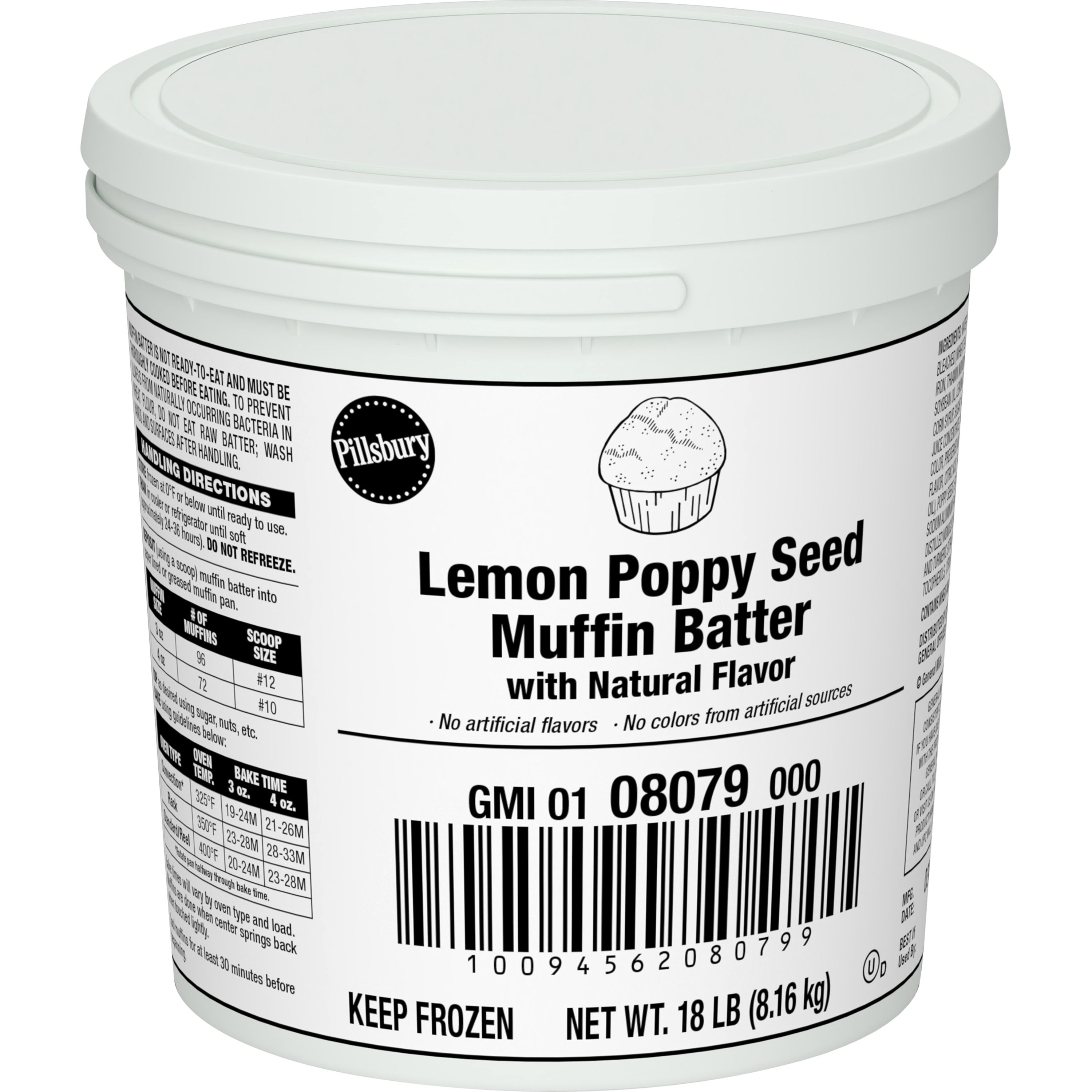 Case - Left Front 3D Pillsbury(TM) Frozen Muffin Batter Pail Lemon Poppy Seed 18 lb