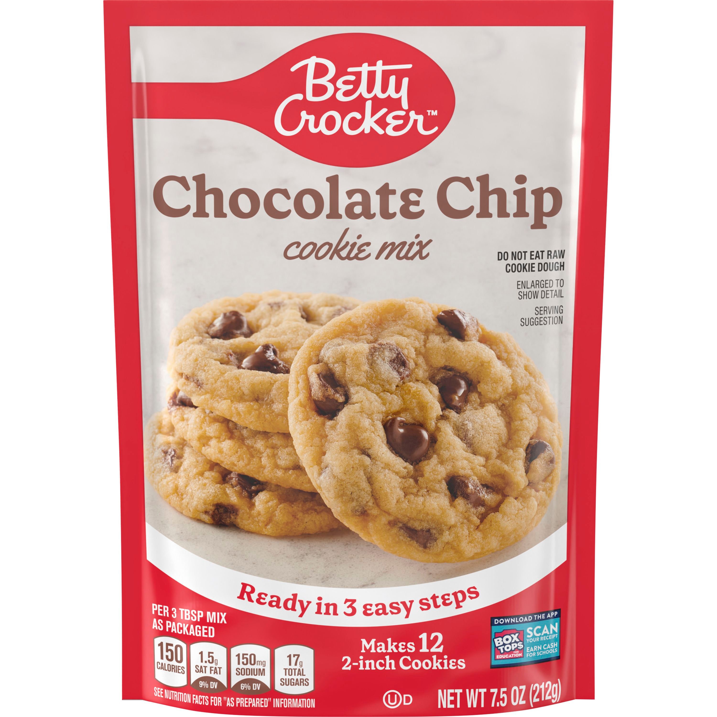 Betty Crocker Chocolate Chip Cookie Mix, Makes (12) 2-inch Cookies, 7.5 oz. - Front