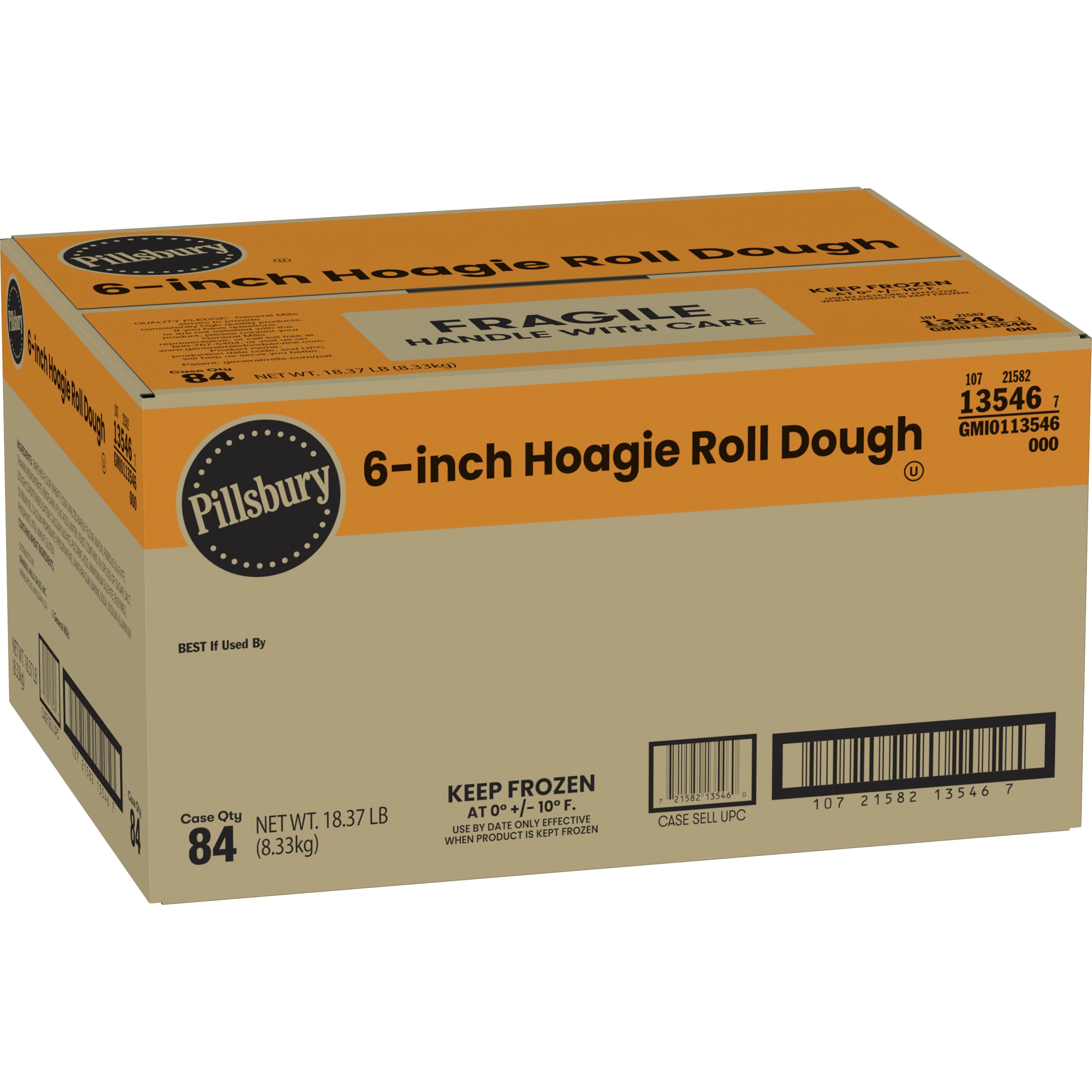 Case - Left Front 3D Pillsbury™ 6 Inch Hoagie Dough 84 Count