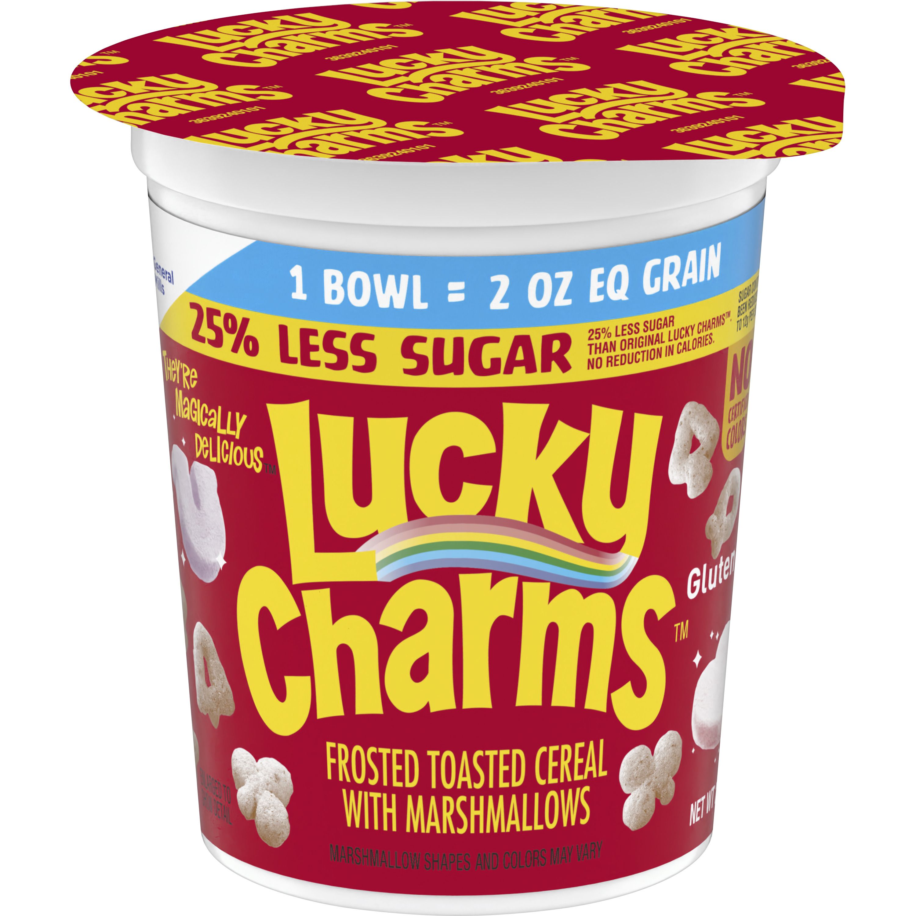 Front - 3D Lucky Charms Gluten Free Cereal Single Serve Cup 25% Less Sugar 60/2 OZ