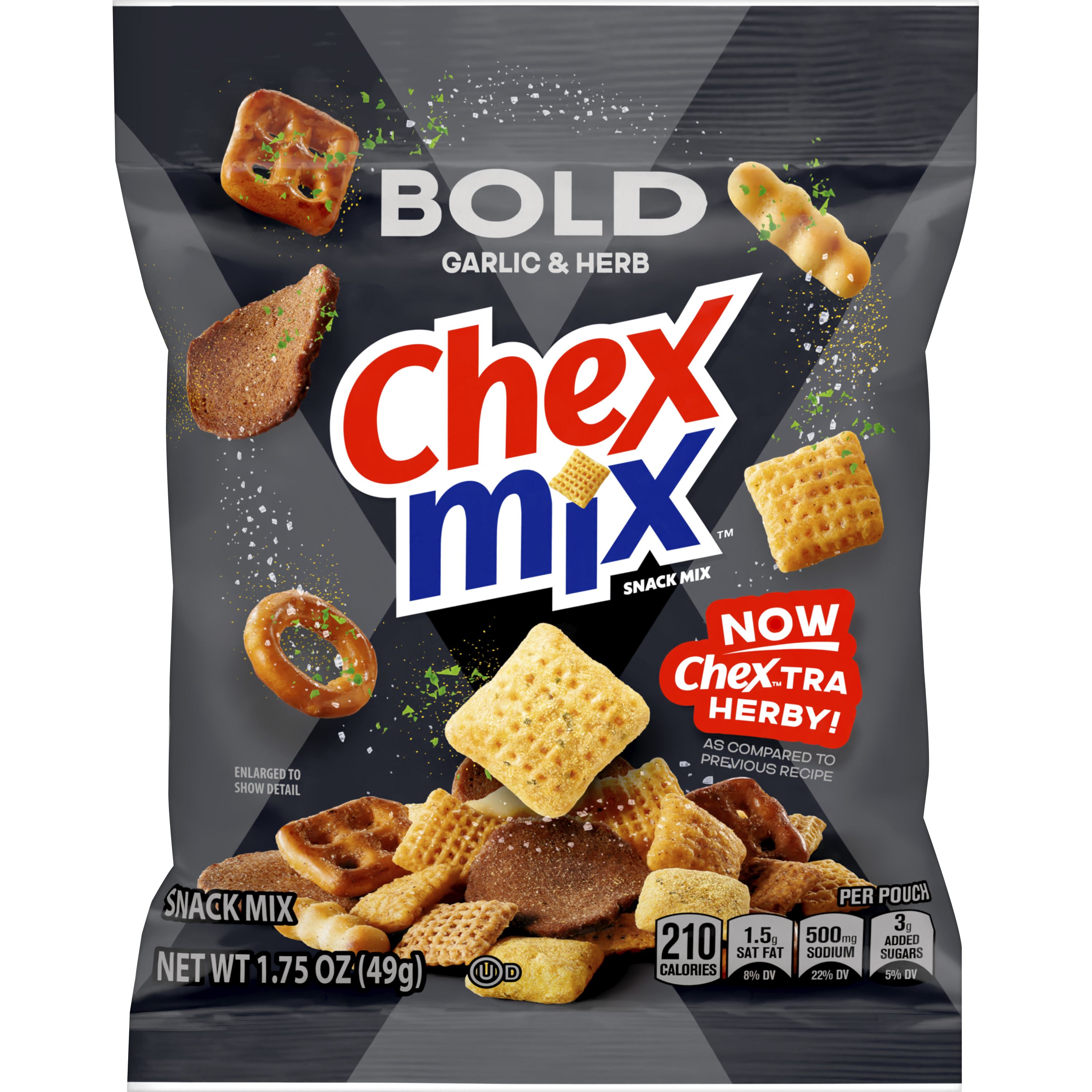 Front - 3D Chex Mix Snack Mix Single Serve Pouch Bold Garlic & Herb 60/1.75 OZ