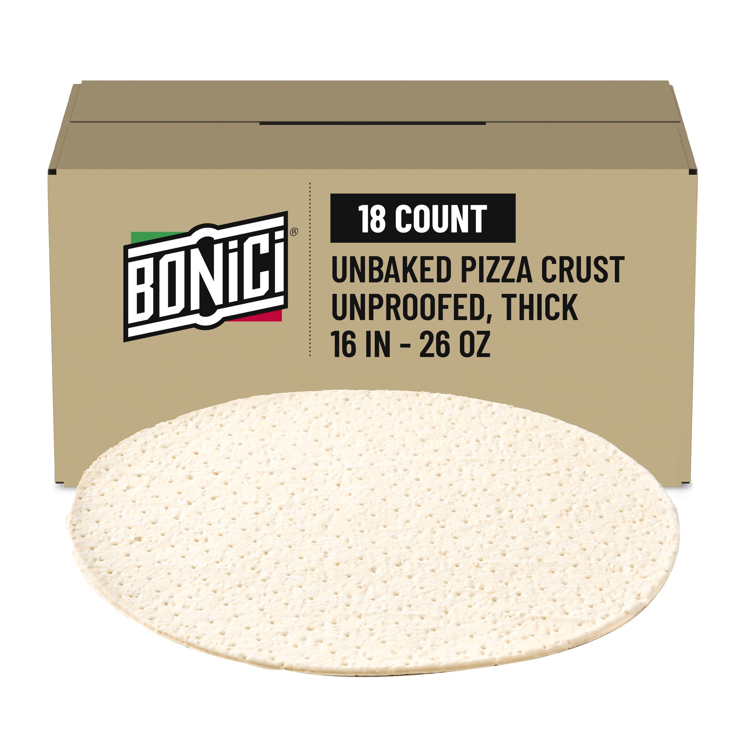  Case Optimized Hero BONICI® Frozen Unbaked Pizza Crust Unproofed Thick 16 in 18/26 OZ