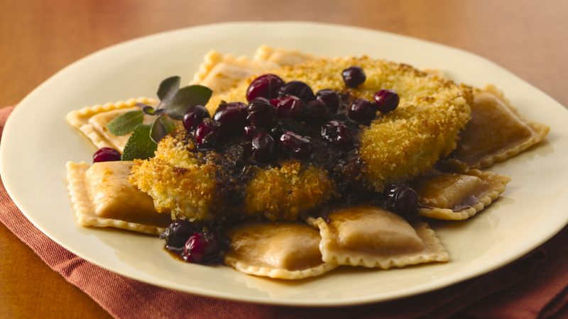 Turkey Scallopini and Squash Ravioli with Cranberry Brown Butter