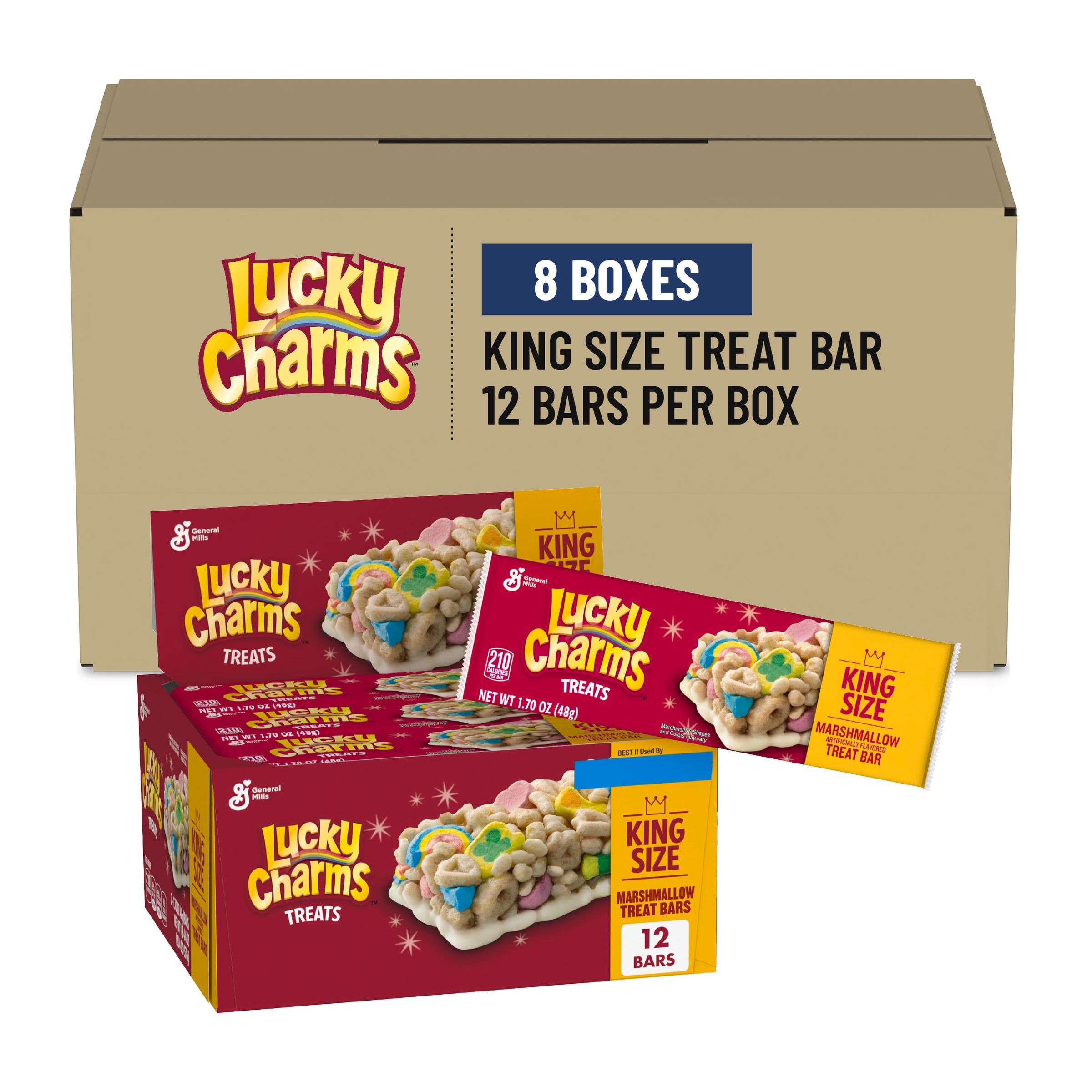  Case Optimized Hero Lucky Charms(TM) Treat Bars King Size Marshmallow (12 ct) 1.7 oz