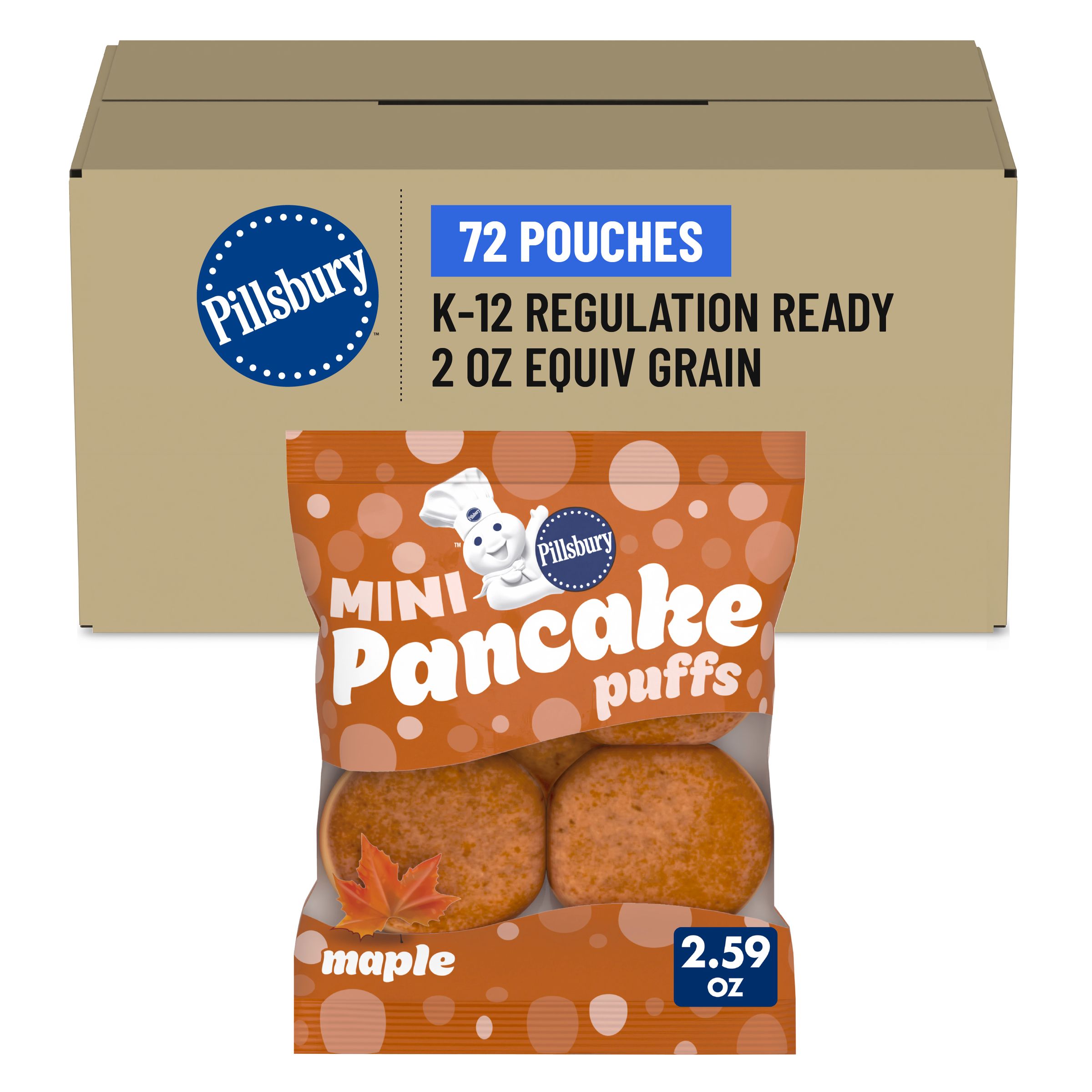  Case Optimized Hero Pillsbury Frozen Meals Pancake Puffs Single Serve Pouch Maple 72/2.59 OZ