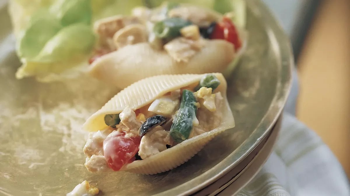 Caesar Tuna Salad in Pasta Shells