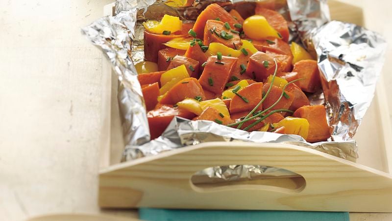 Grilled Sweet Potato and Pepper Foil Pack