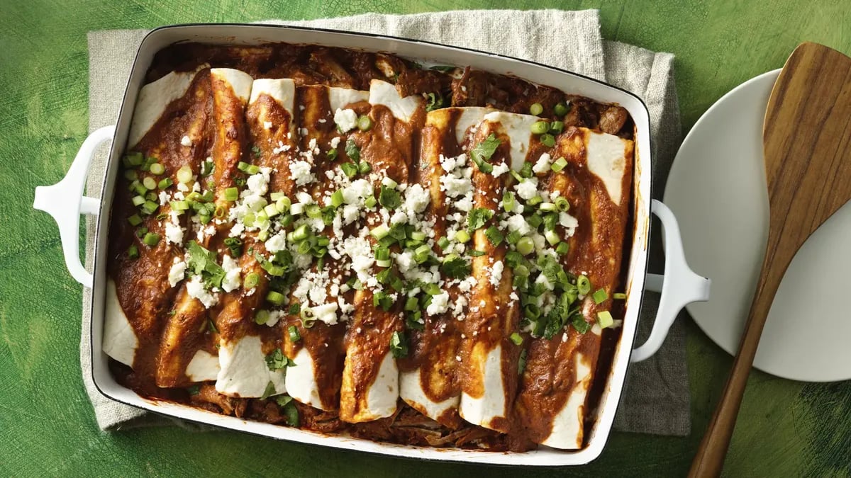 Pulled Pork Tomato Mole Enchiladas 