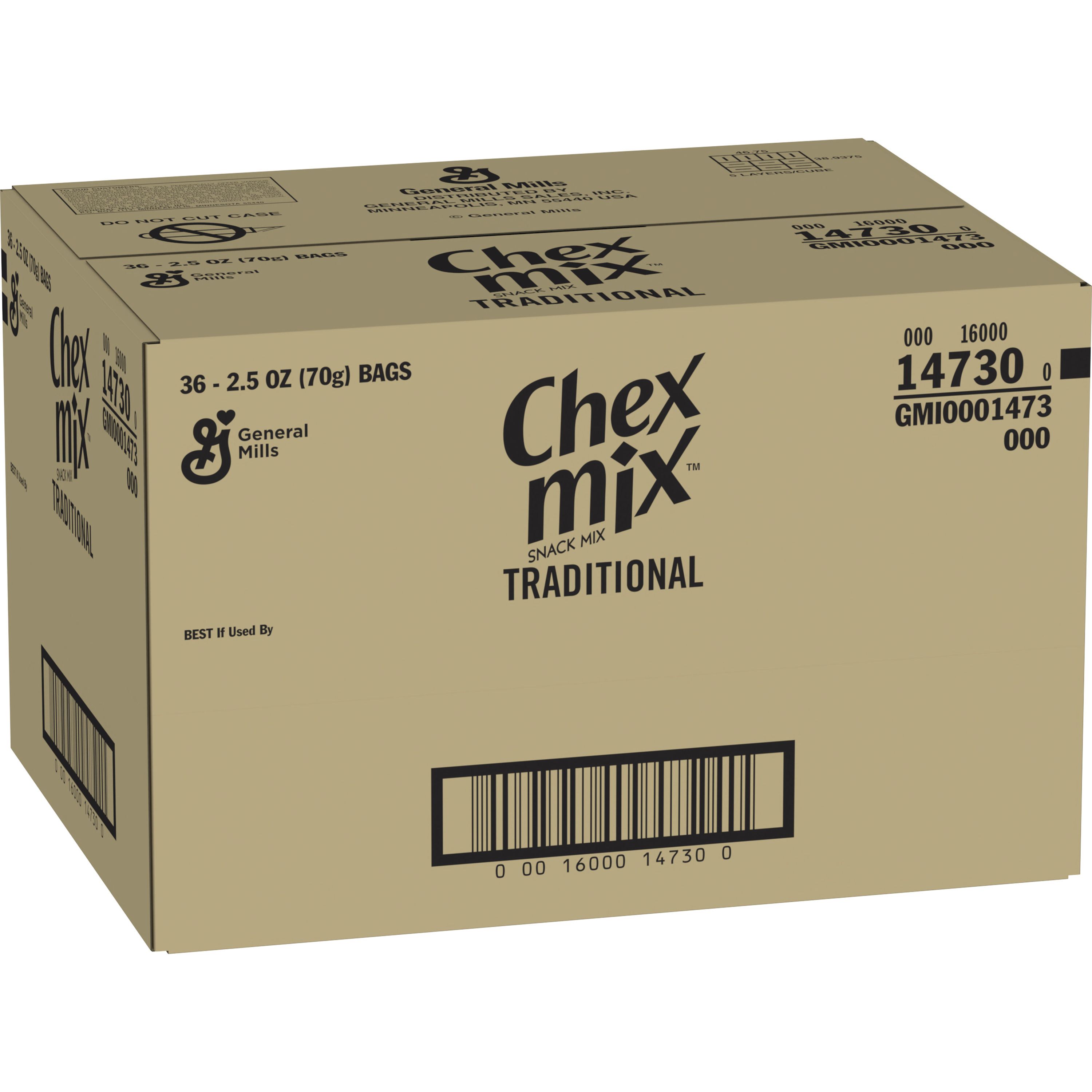 Case - Left Front 3D Chex Mix(TM) Snack Mix Traditional (36 ct) 2.5 oz