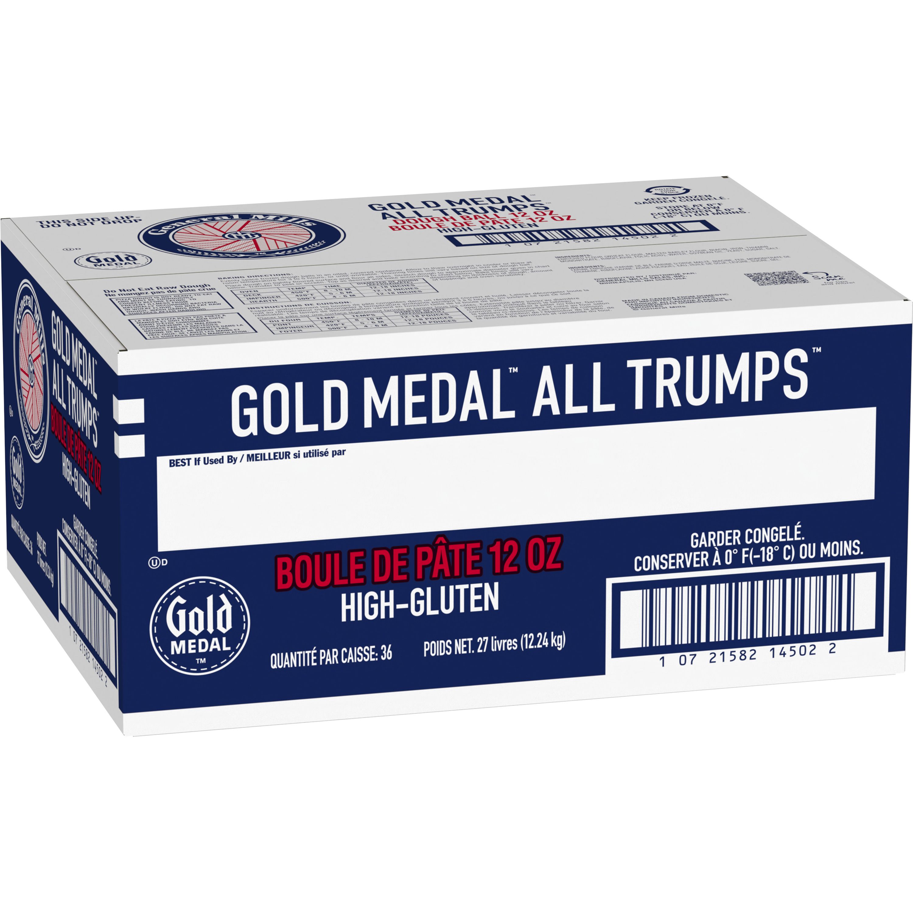 Case - Left Front 3D Gold Medal All Trumps Frozen Pizza Dough Ball 36/12 OZ