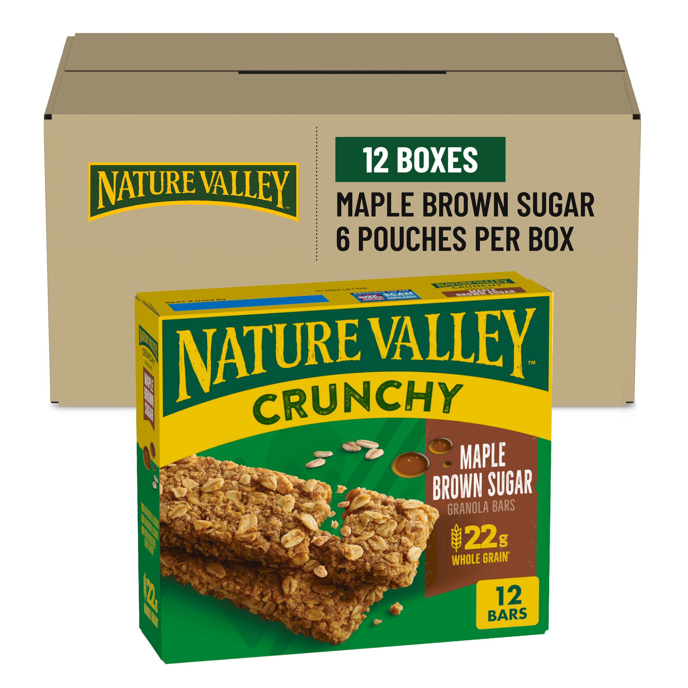  Case Optimized Hero Nature Valley Granola Bars Box Double Bar Pouch Crunchy Maple Brown Sugar 12/8.94 OZ