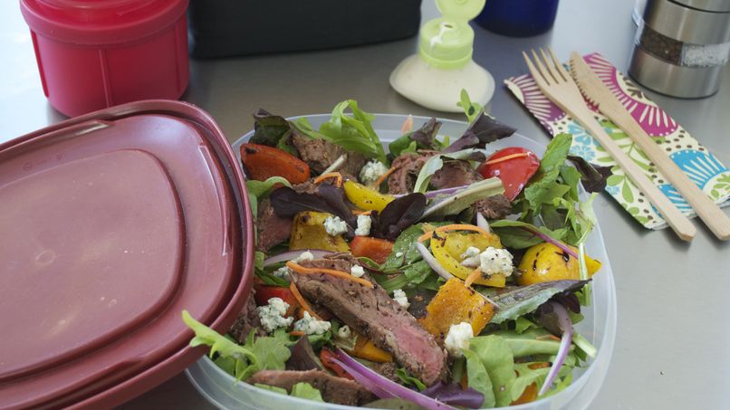 Salad with Greens, Meat and Yogurt Dressing