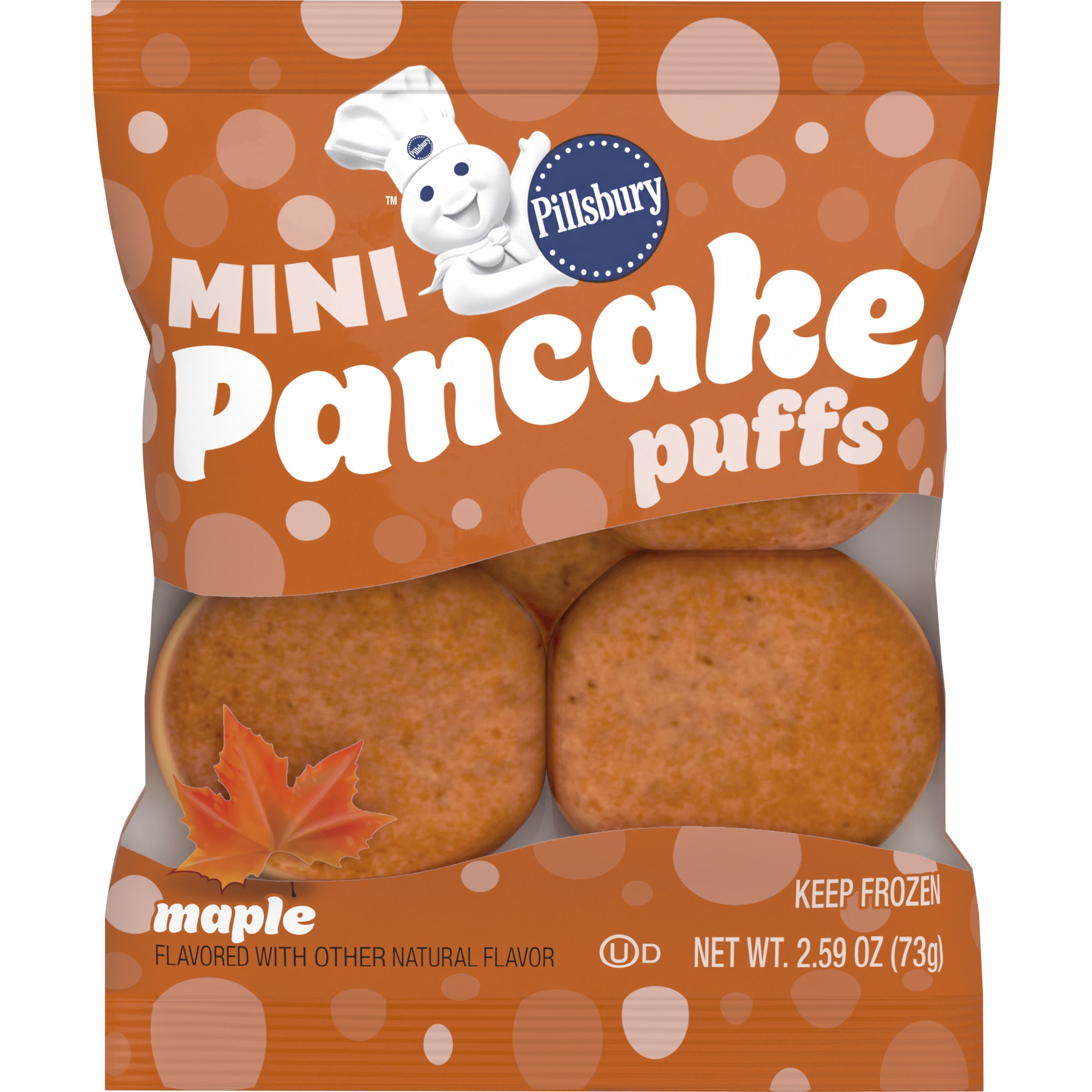 Front - 3D Pillsbury Frozen Meals Pancake Puffs Single Serve Pouch Maple 72/2.59 OZ