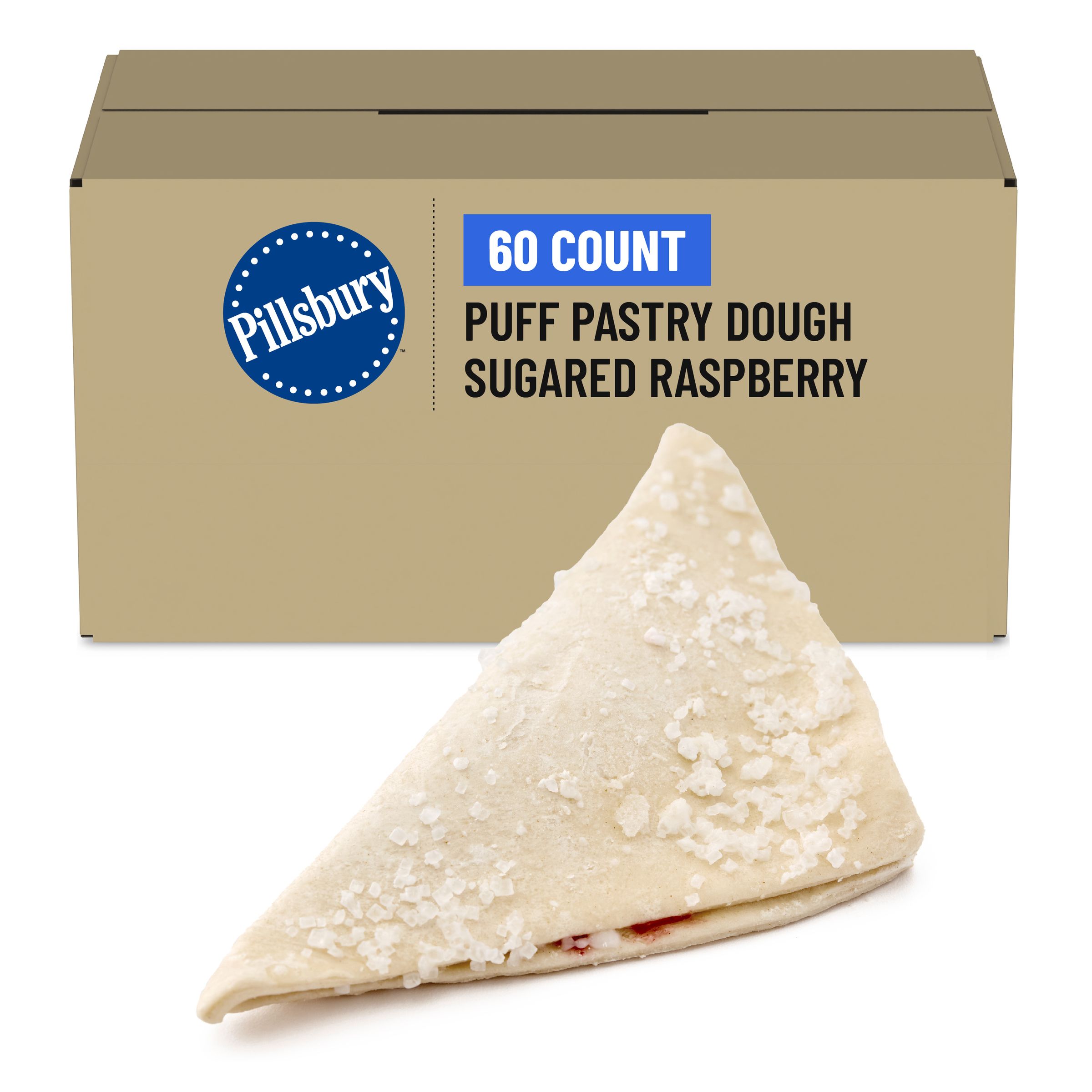  Case Optimized Hero Pillsbury Frozen Puff Pastry Dough Bulk Sugared Raspberry 60/3.7 OZ