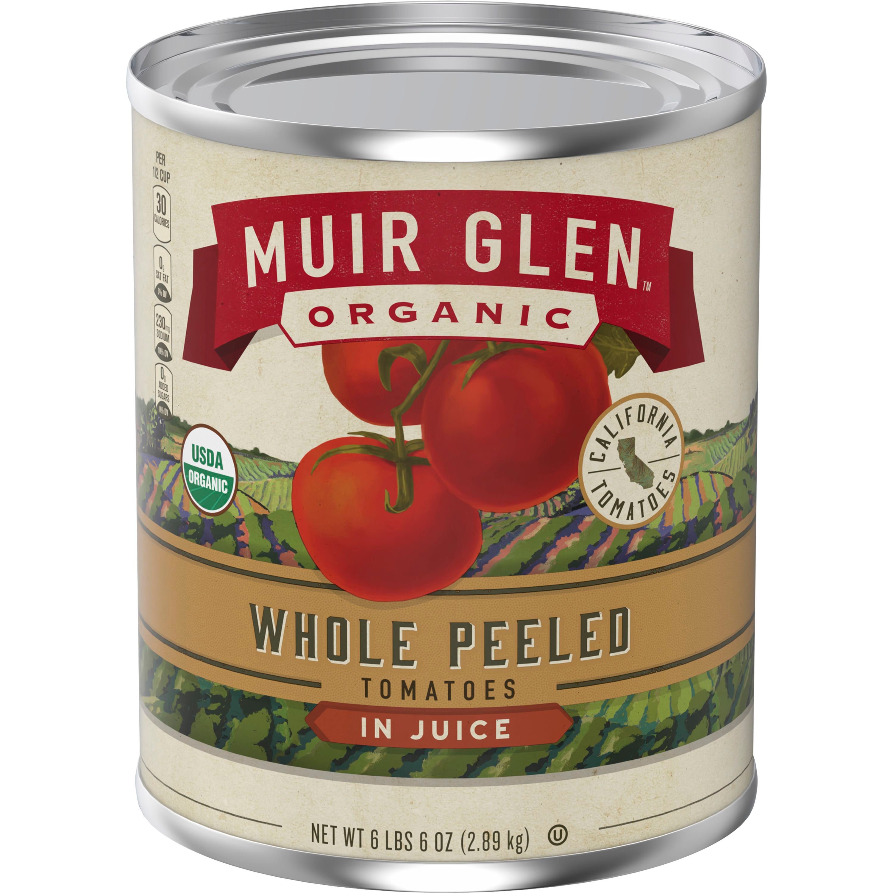 Front - 3D Muir Glen Organic Canned Vegetables Whole Peeled Tomatoes (6ct) 102 oz