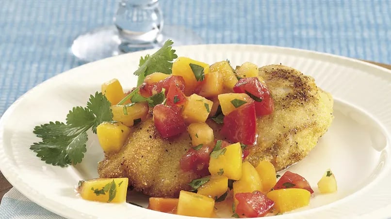 Cornmeal Chicken with Fresh Peach Salsa